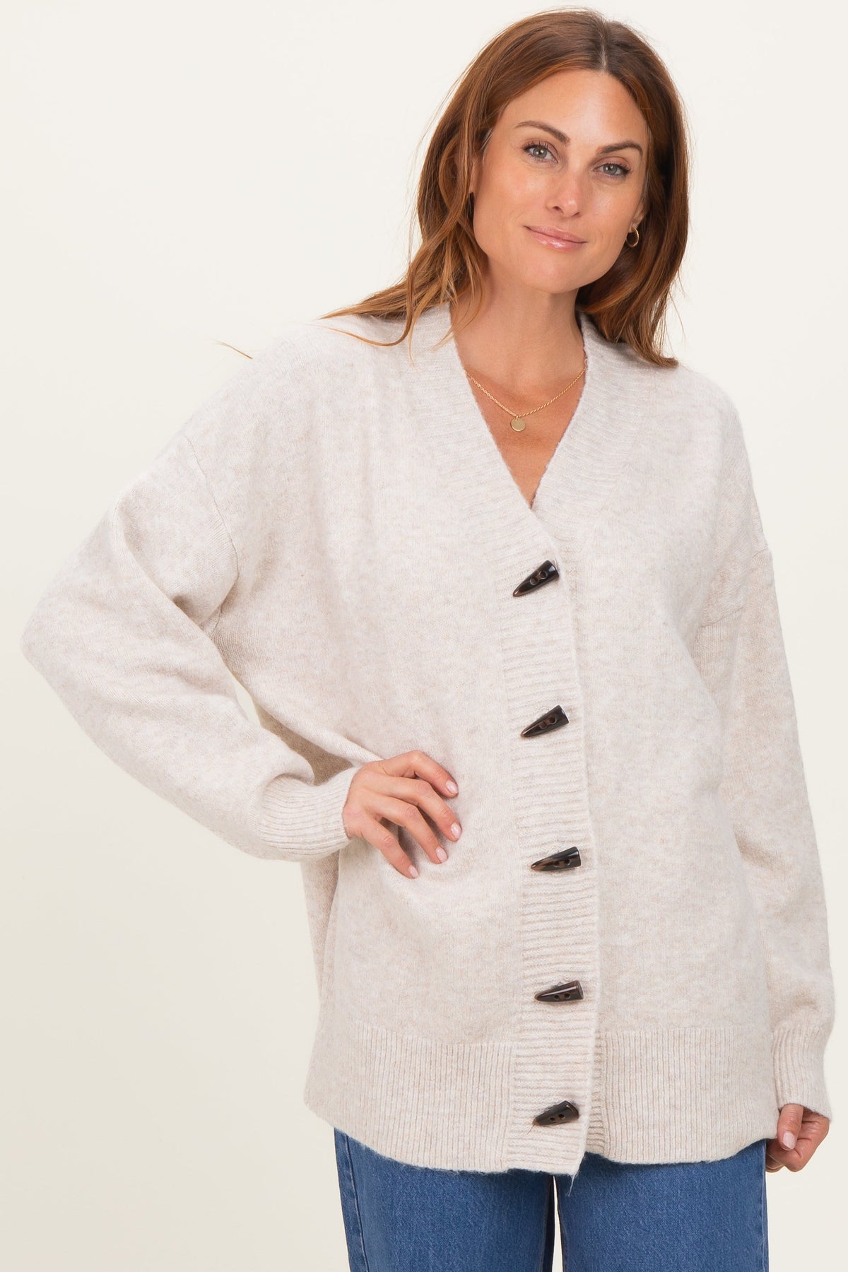 Cream Oversized Maternity Toggle Button Cardigan