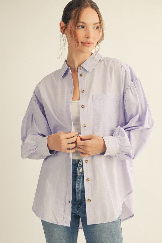 Lavender Button Down Lightweight Casual Maternity Shirt