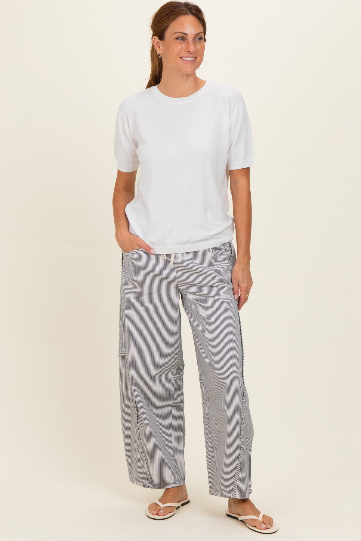 Off White Striped Relaxed Fit Maternity Pants