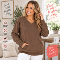 🔥 Pigment-Dyed Cozy Campfire V-Neck Sweatshirt | Soft & Relaxed Everyday Comfort