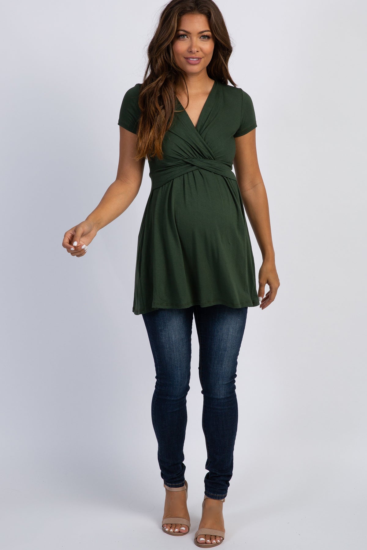 PinkBlush Olive Green Draped Front Maternity Nursing Top