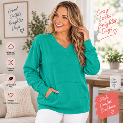 🔥 Pigment-Dyed Cozy Campfire V-Neck Sweatshirt | Soft & Relaxed Everyday Comfort