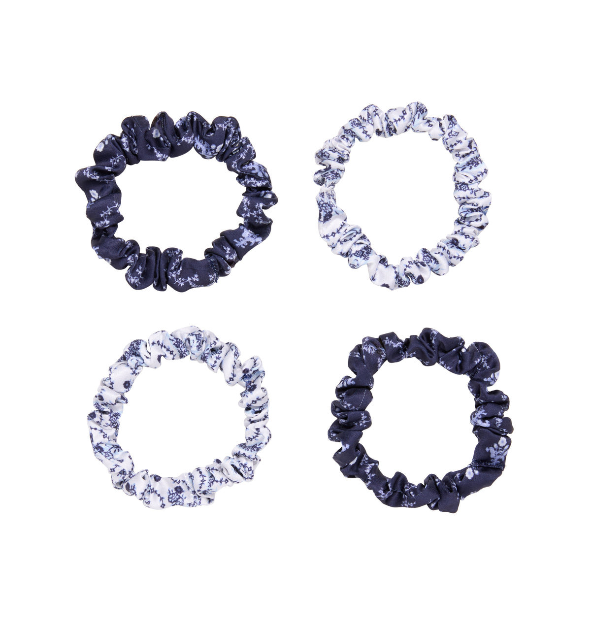 The Hill House x Wet Brush Printed Small Scrunchies - Navy Trellis and Blue Vine Stripe