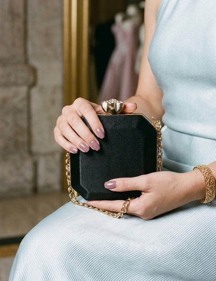 Black Glam Evening Bag – Rhinestone Frame Clutch