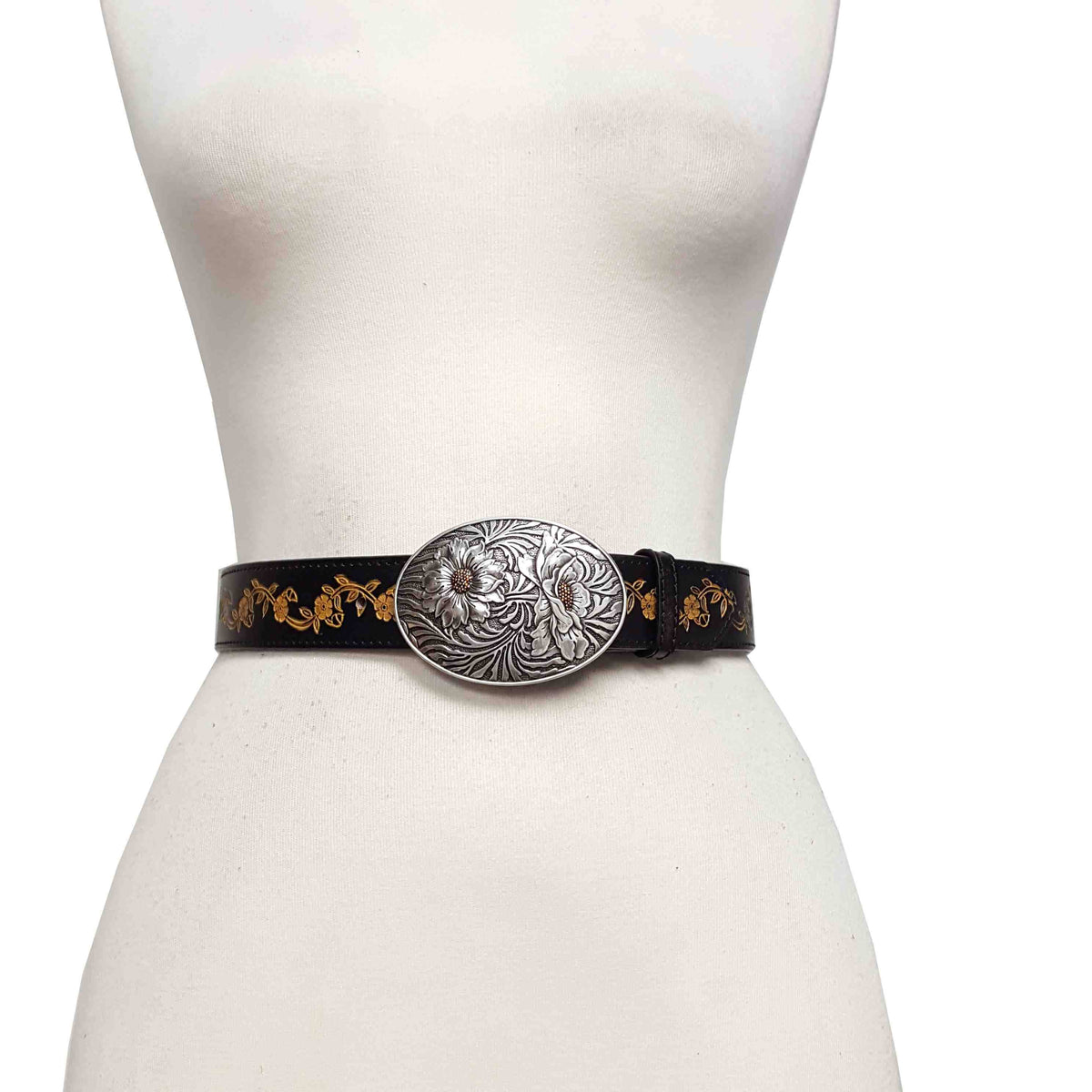 Sunflower Buckle with Vintage floral tooled belt