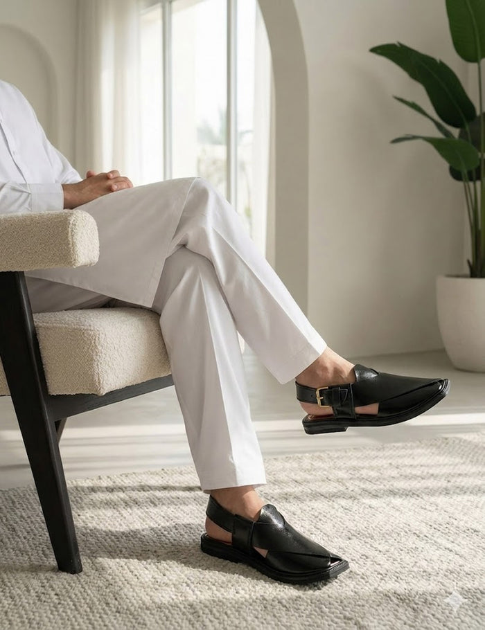 Classic Midnight Black Gents Peshawari Sandals