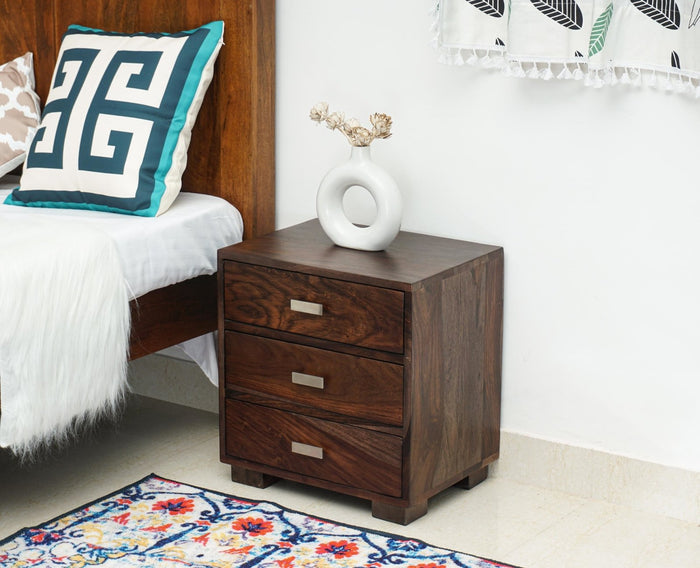 Denver Solid Wood Three Drawer Bedside Table Furniselan-Grey-Finish