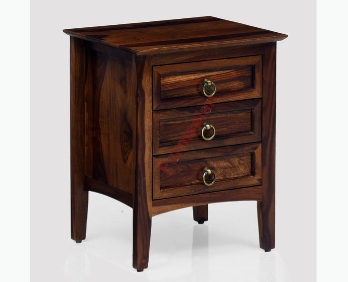 Donetsk Solid Wood Three Drawers Bedside Table - Bedside Table - Furniselan-Teak-Finish