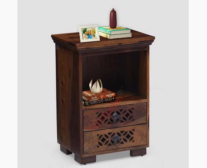 Douala Solid Wood Two Drawers Bedside Table - Bedside Table - Furniselan-Teak-Finish