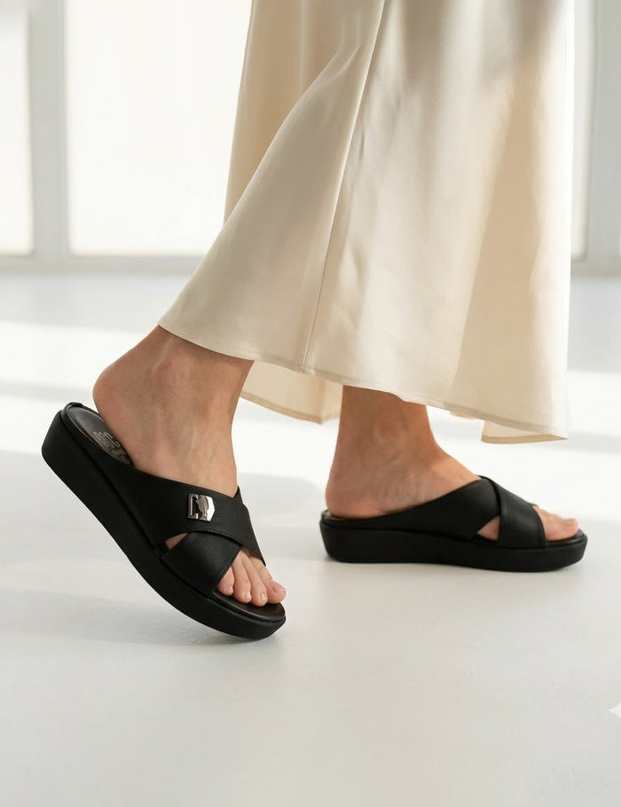 Everyday Black Buckle Sandal Slides