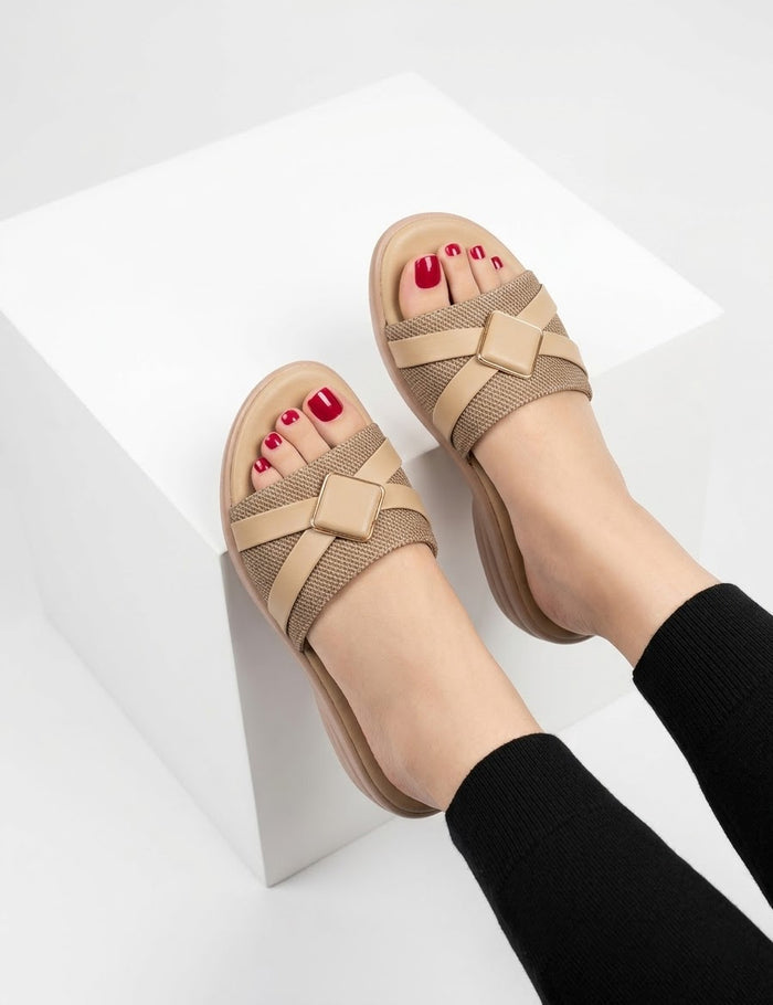Fawn Buckle Strap Comfort Slippers