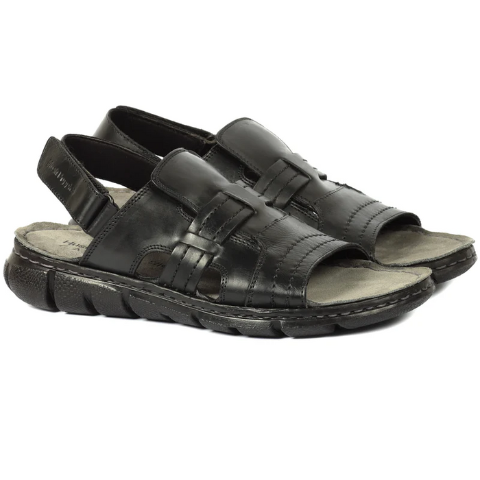 Hush Puppies Men's Black Leather Sandal with Cushioned Sole