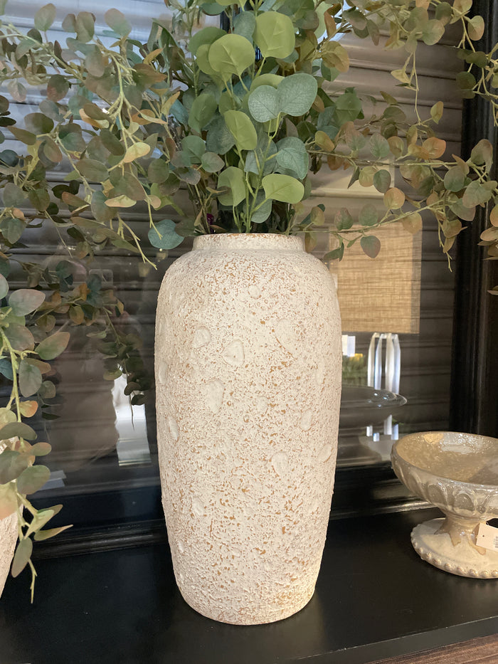 Large tall vase in antiqued white look 10 x 51 cm.-Renaissance Design Studio