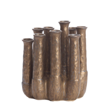 Leana Deco Vase Ceramic In Brass Finish-Renaissance Design Studio