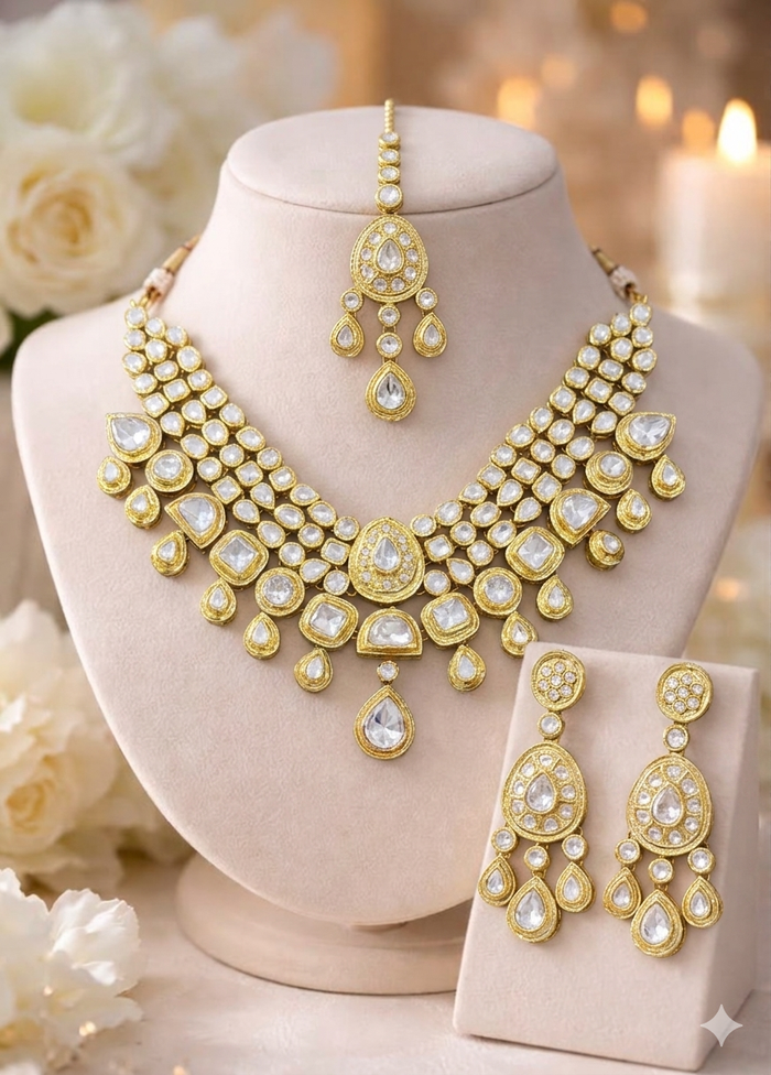 Royal Kundan Bridal Necklace & Earring Set | Gold-Tone Statement Jewelry
