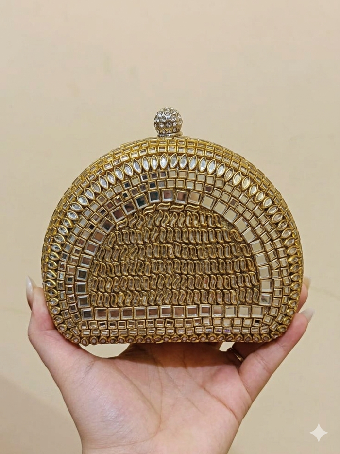 Royal Kundan & Mirror Work Handcrafted Clutch