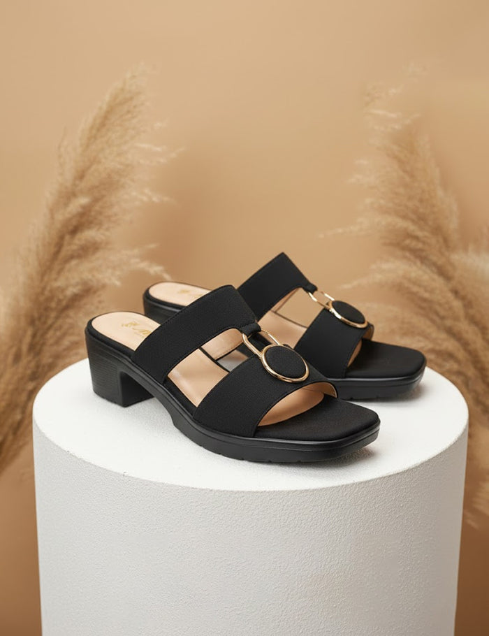 Women’s Black Double-Strap Comfort Sliders