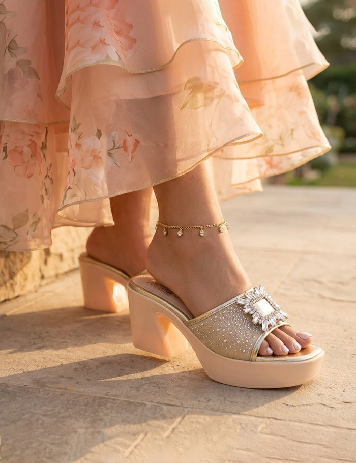 Women’s Fawn Crystal Detail Platform Slides