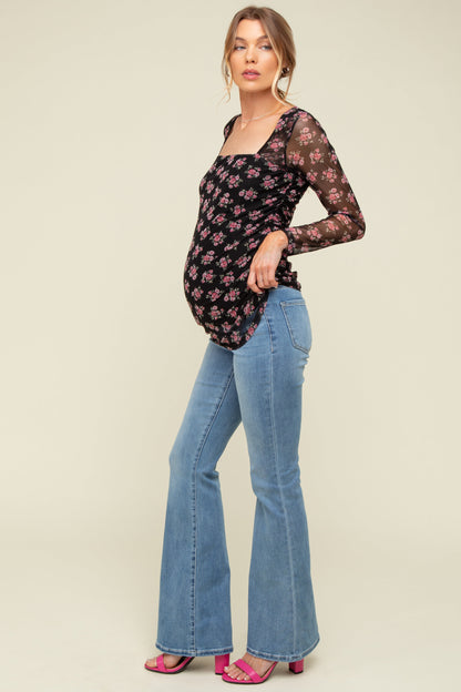 Light Blue Vintage Wash Flare Maternity Jeans