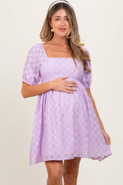 Lavender Smocked Back Textured Babydoll Maternity Mini Dress