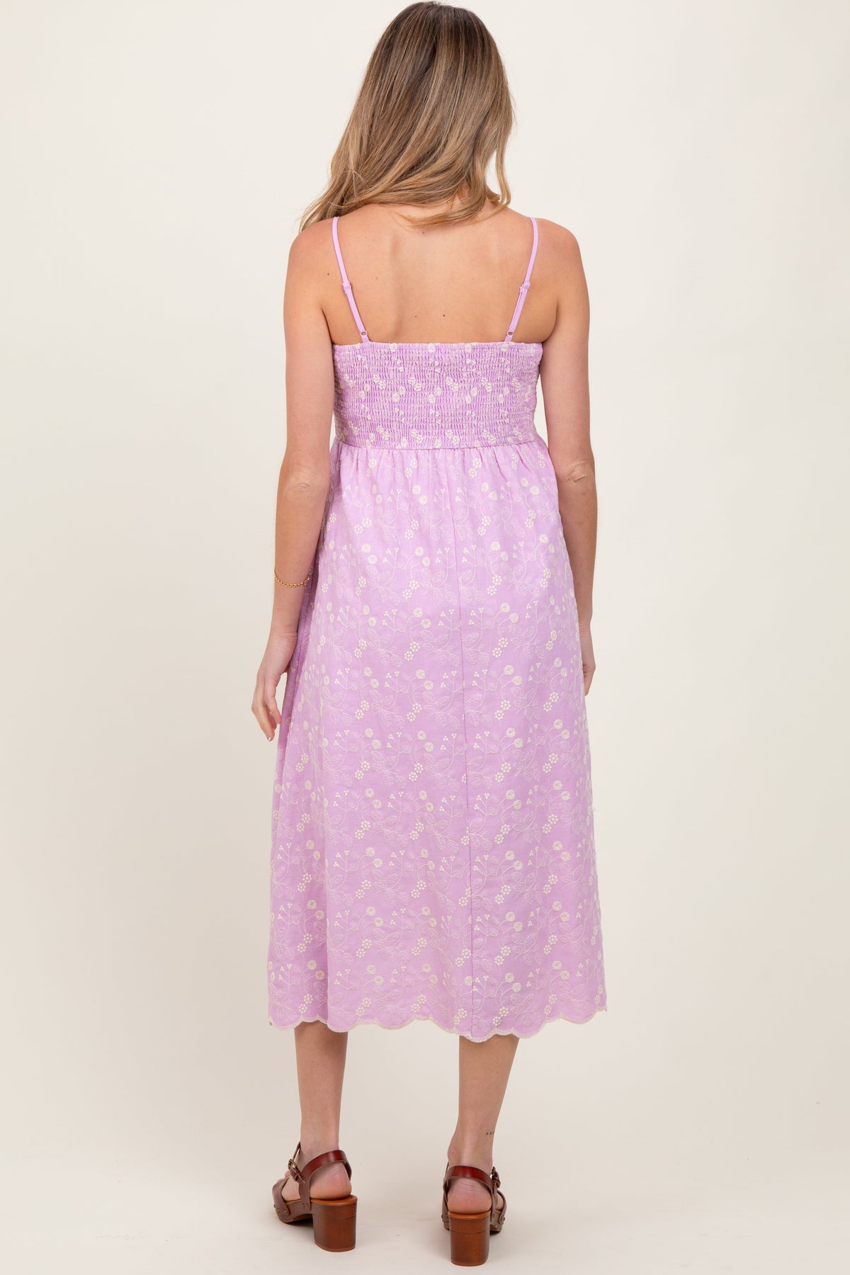 Lavender Floral Embroidered Scallop Detail Maternity Midi Dress
