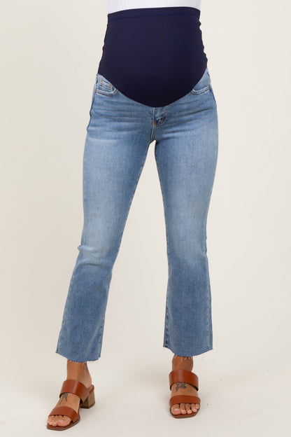 Light Blue Cut Hem Kick Flare Maternity Jeans