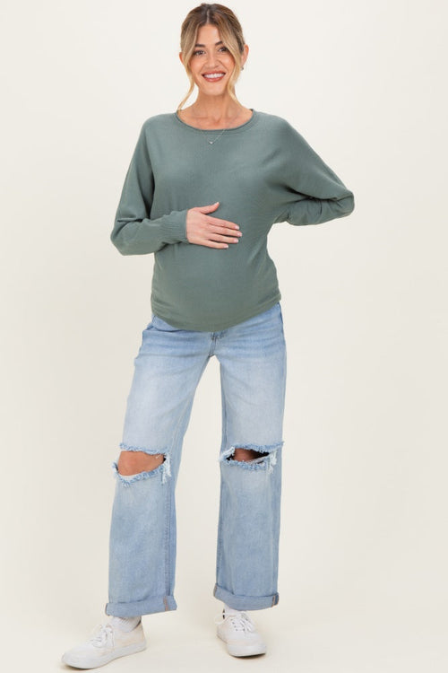 Light Blue Open Knee Cuffed Boyfriend Fit Maternity Jeans
