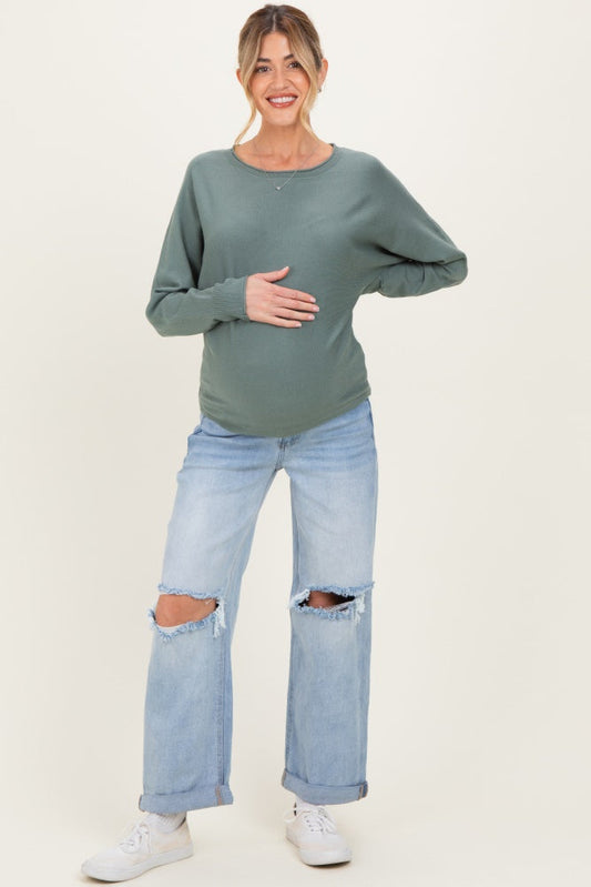 Light Blue Open Knee Cuffed Boyfriend Fit Maternity Jeans