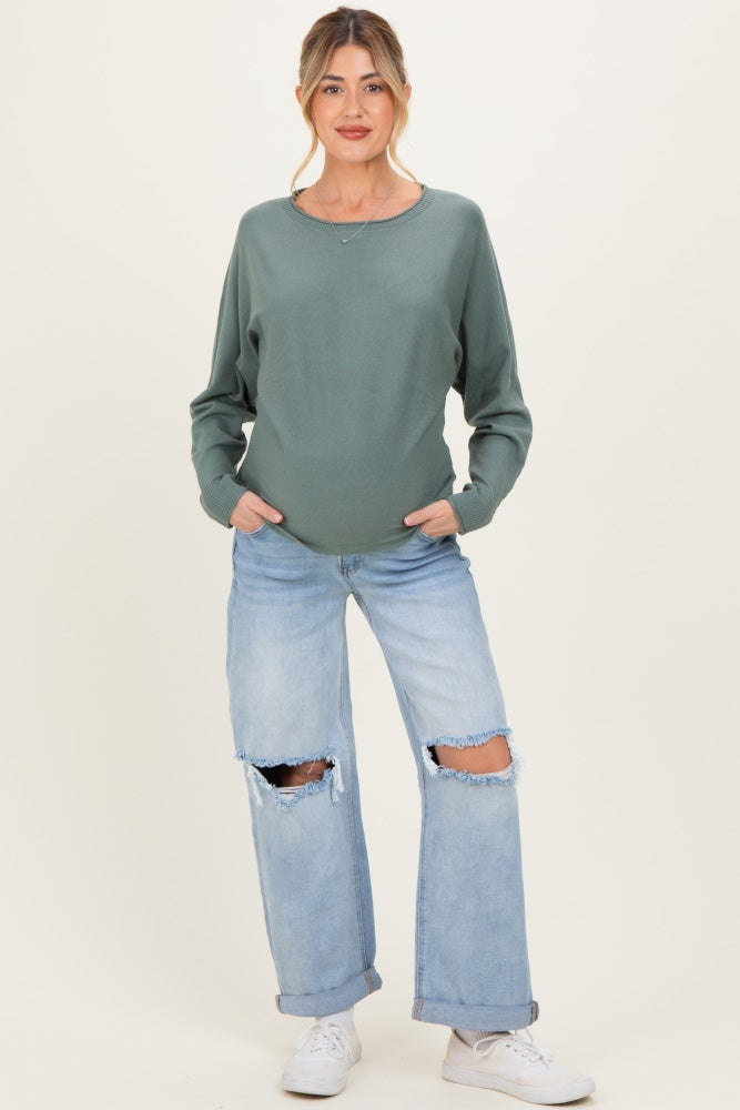 Light Blue Open Knee Cuffed Boyfriend Fit Maternity Jeans