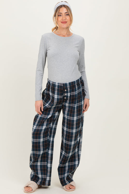 Navy Plaid Wide Leg Maternity Lounge Pants