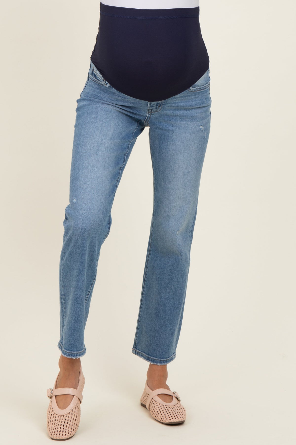 Blue Ankle Slim Straight Leg Maternity Jeans