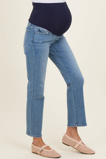 Blue Ankle Slim Straight Leg Maternity Jeans