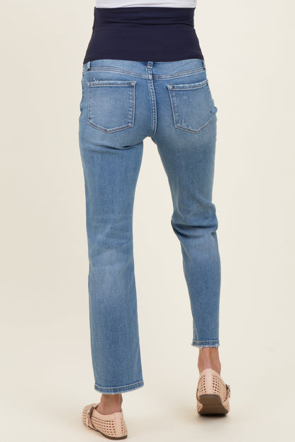 Blue Ankle Slim Straight Leg Maternity Jeans