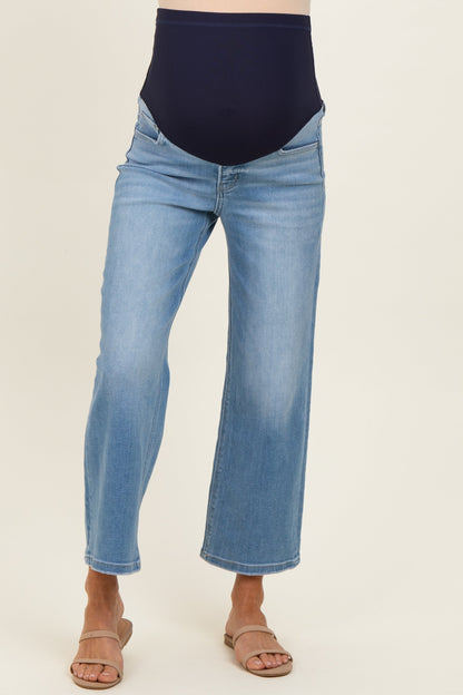 Blue Medium Wash Cropped Wide Leg Maternity Jeans