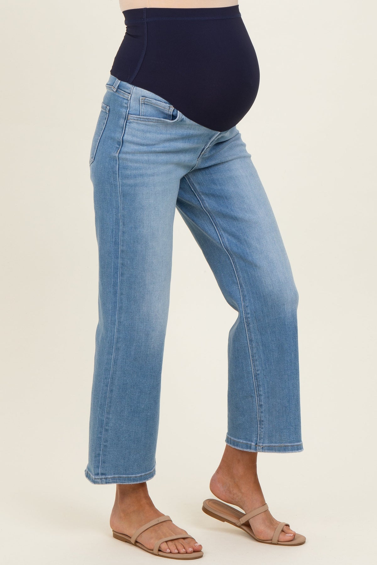 Blue Medium Wash Cropped Wide Leg Maternity Jeans