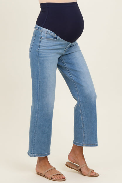 Blue Medium Wash Cropped Wide Leg Maternity Jeans