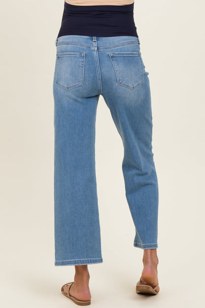 Blue Medium Wash Cropped Wide Leg Maternity Jeans