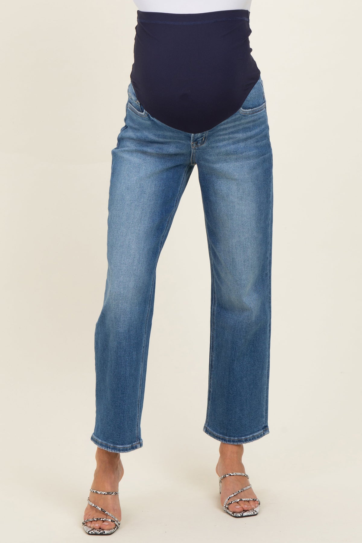 Blue Medium Wash Ankle Straight leg Maternity Jeans