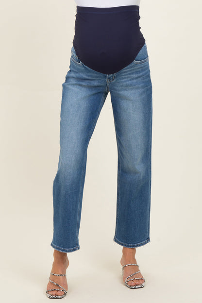 Blue Medium Wash Ankle Straight leg Maternity Jeans