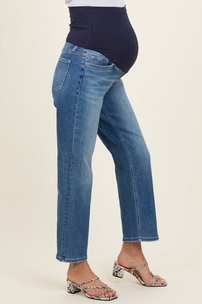 Blue Medium Wash Ankle Straight leg Maternity Jeans