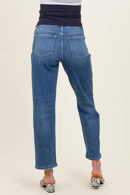Blue Medium Wash Ankle Straight leg Maternity Jeans