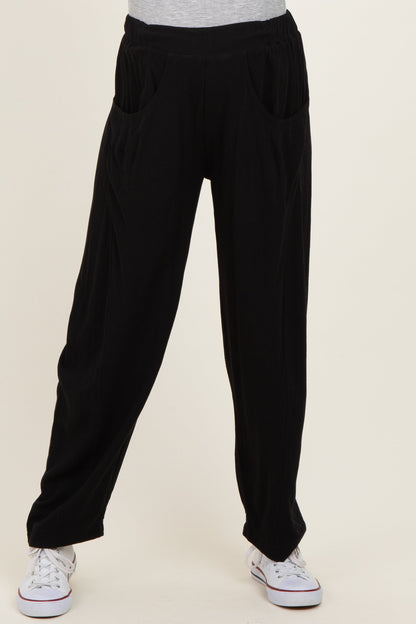 Black Linen Blend Barrel Leg Maternity Pants