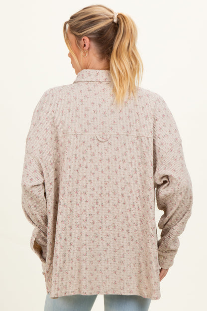 Oatmeal Floral Textured Knit Maternity Shirt Jacket