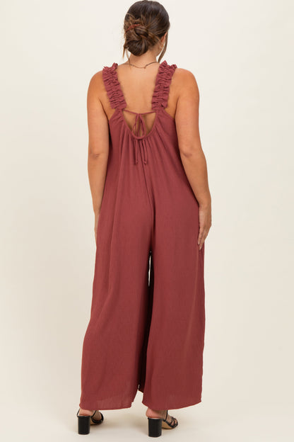 Marsala Ruffle Strap Maternity Wide Leg Jumpsuit