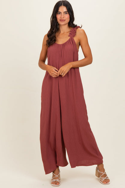Marsala Ruffle Strap Maternity Wide Leg Jumpsuit
