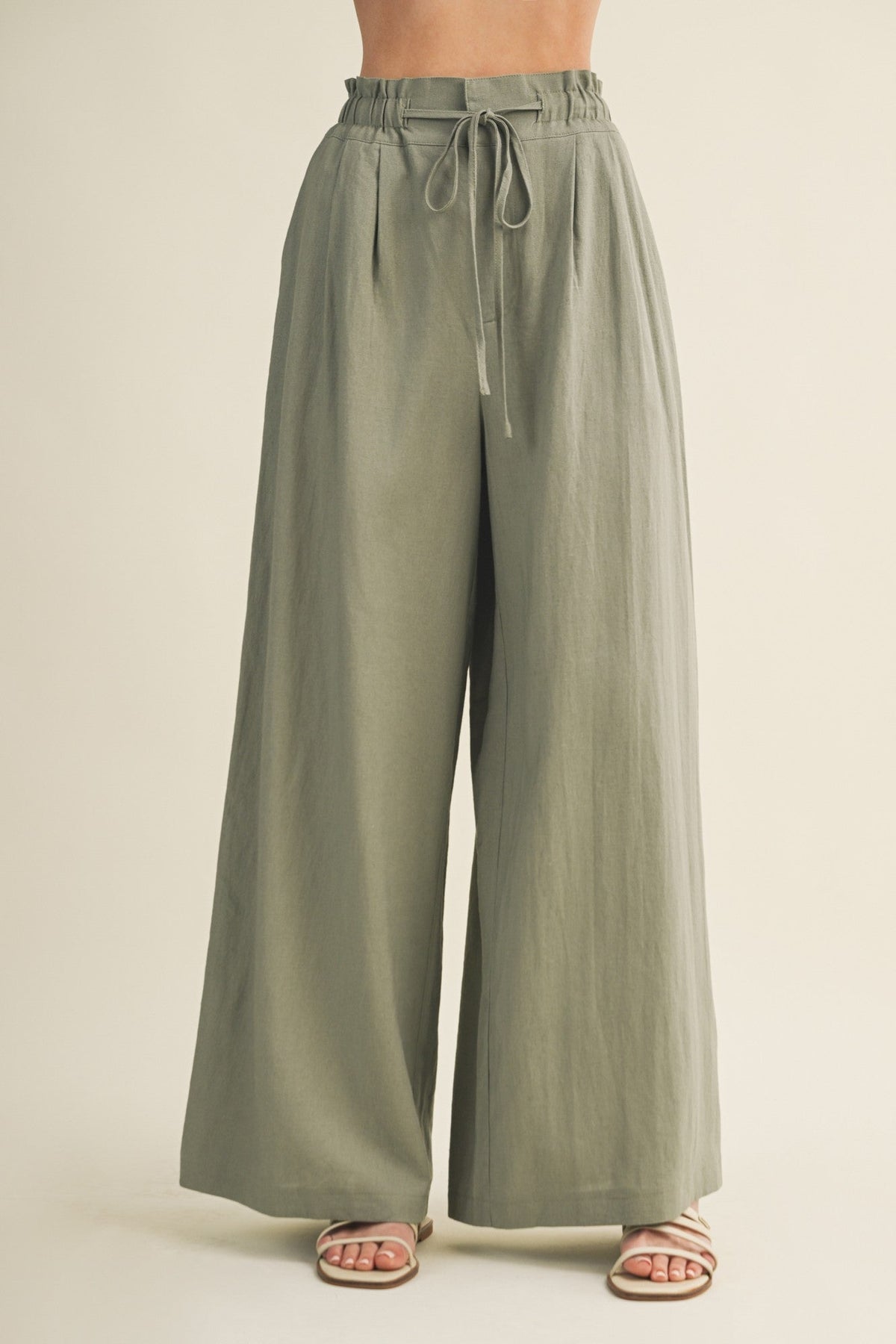 Dried Basil Linen Wide Leg Maternity Pants