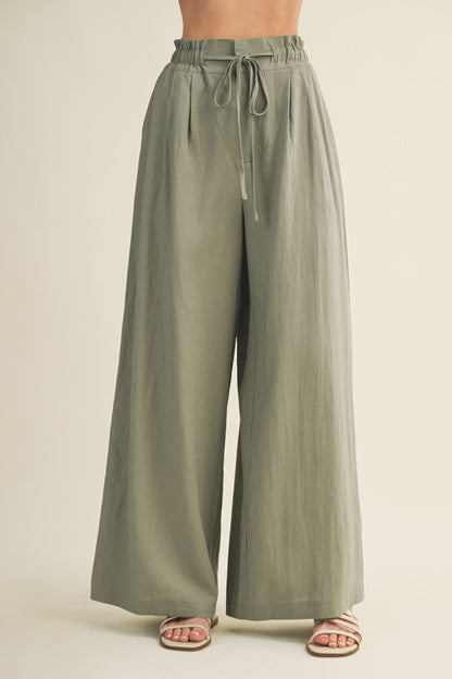 Dried Basil Linen Wide Leg Maternity Pants