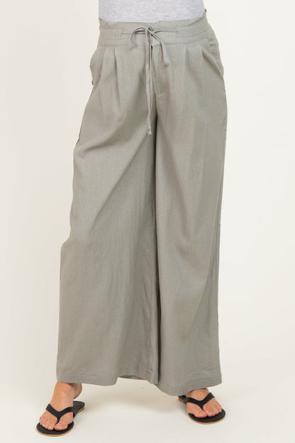 Dried Basil Linen Wide Leg Maternity Pants