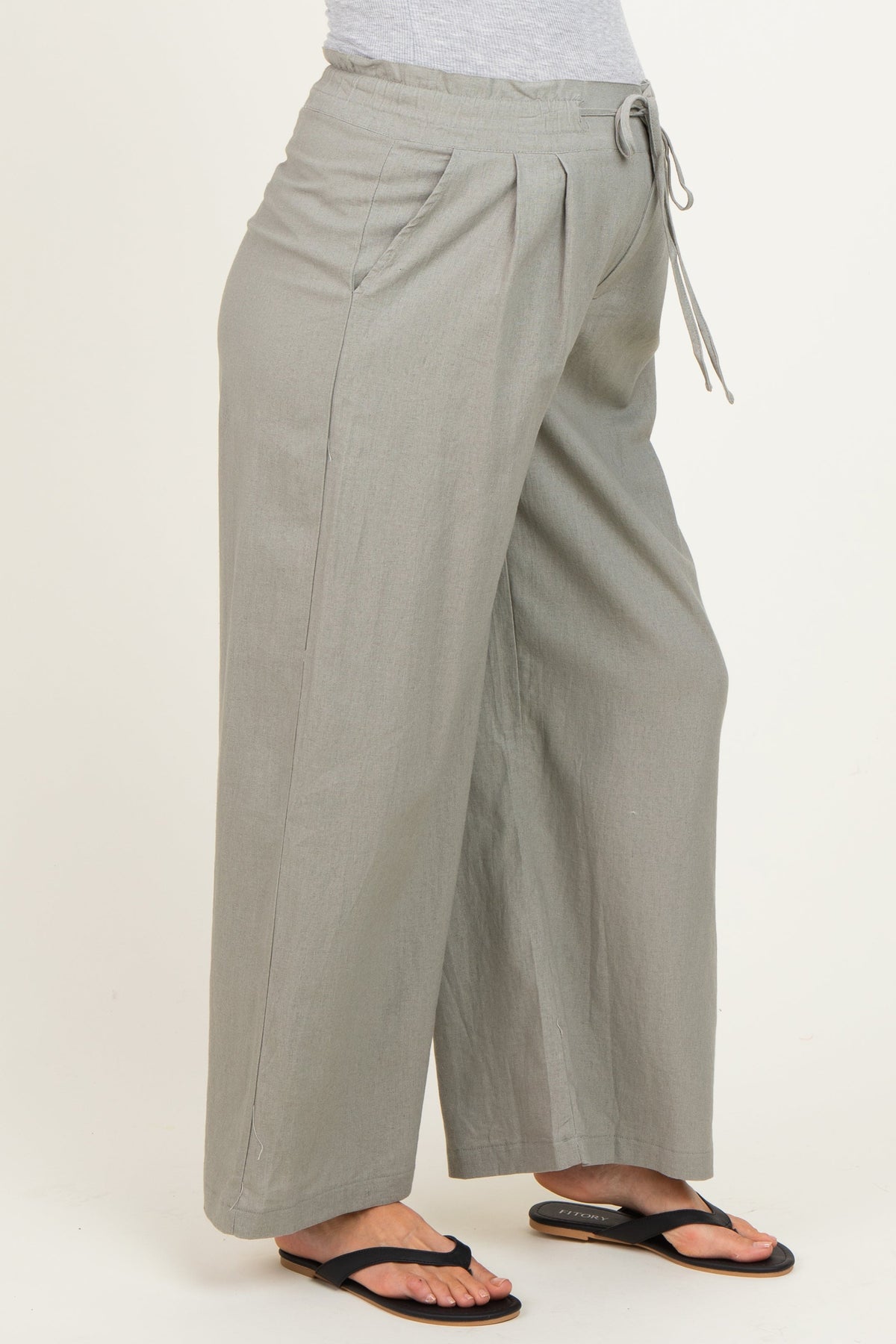 Dried Basil Linen Wide Leg Maternity Pants