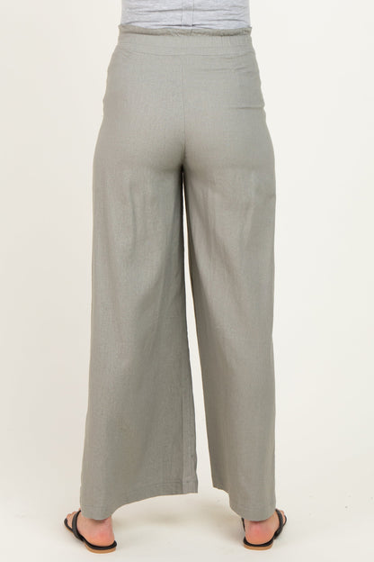 Dried Basil Linen Wide Leg Maternity Pants